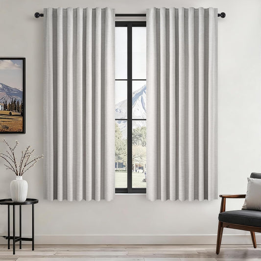 Extra Wide Neutral Linen Blend Blackout Curtains