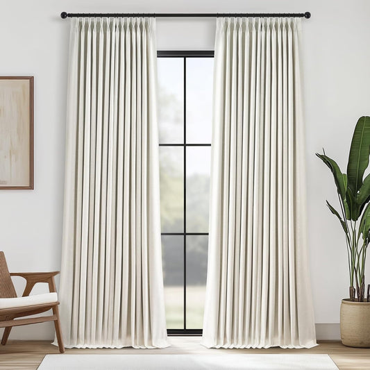 Natural Textured Linen Blend Blackout Curtains, 2 Panels
