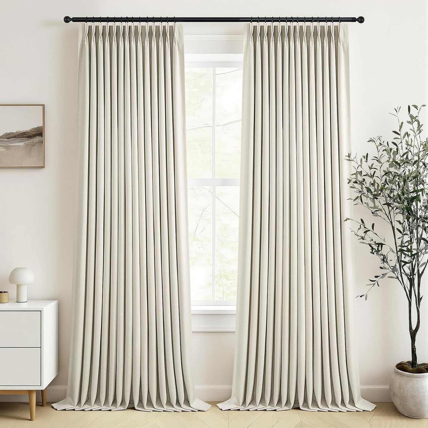 Neutral Linen-Textured Pinch Pleat Blackout Curtains, 2 Panels
