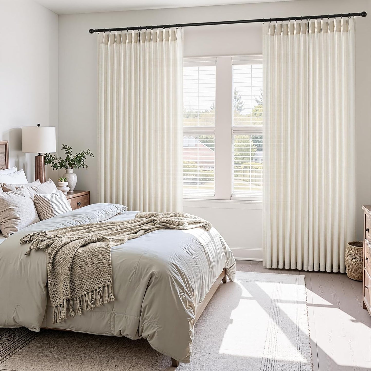 Wide Natural Linen Light Filtering Pinch Pleat Curtain, 1 Panel