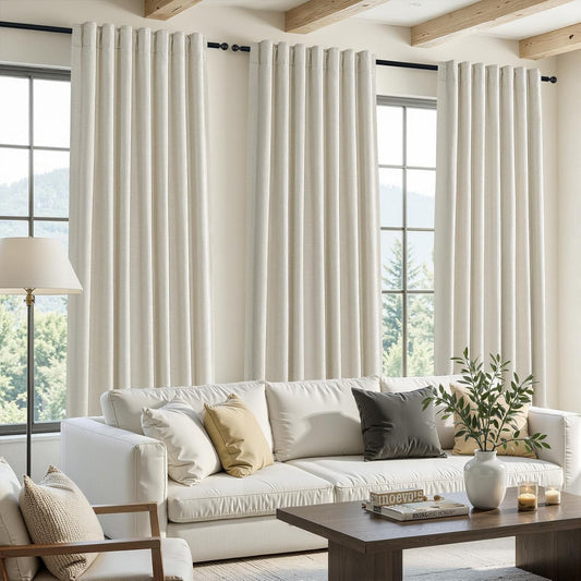 Wide Natural Linen-Textured Blackout Curtain, 1 Panel