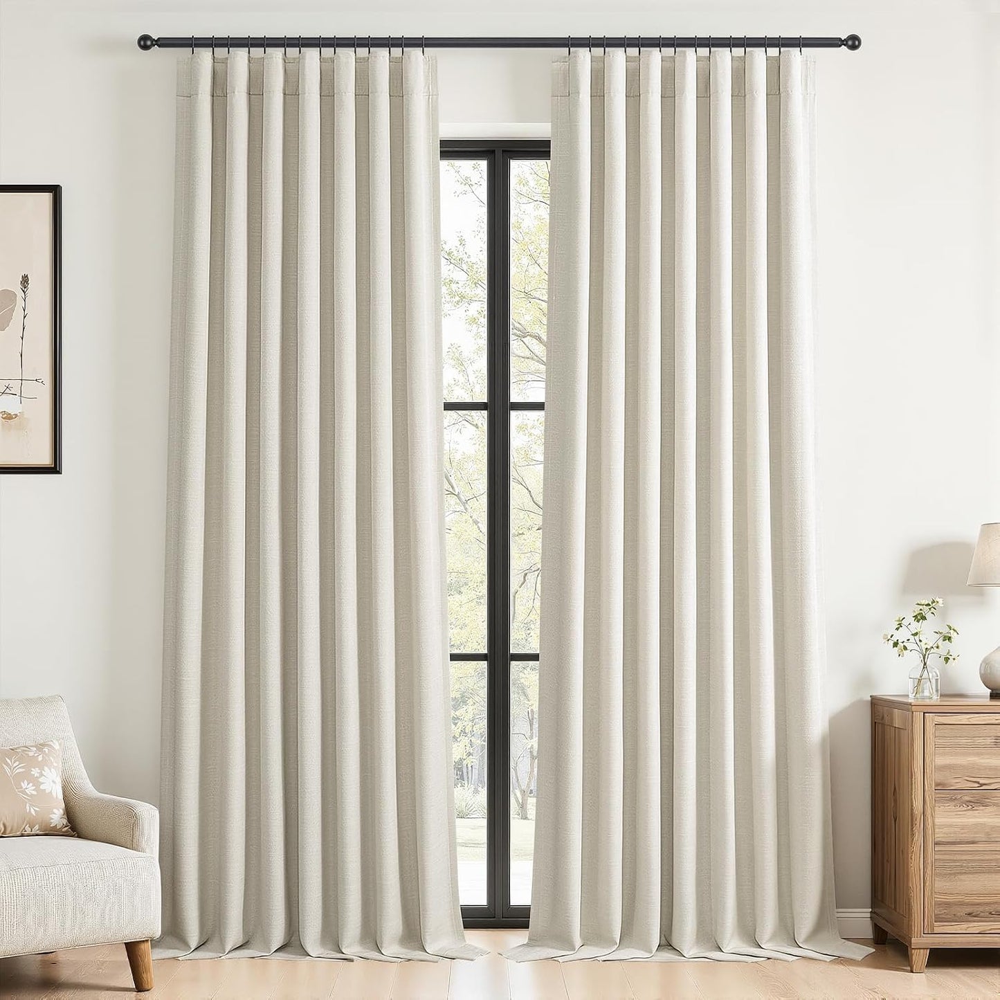 Natural Linen-Textured Blackout Curtains, 2 Panels