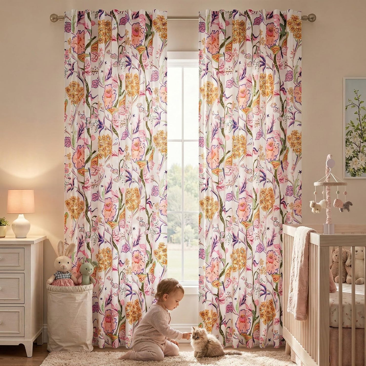 Butterfly Garden Botanical Curtains, 2 Panels
