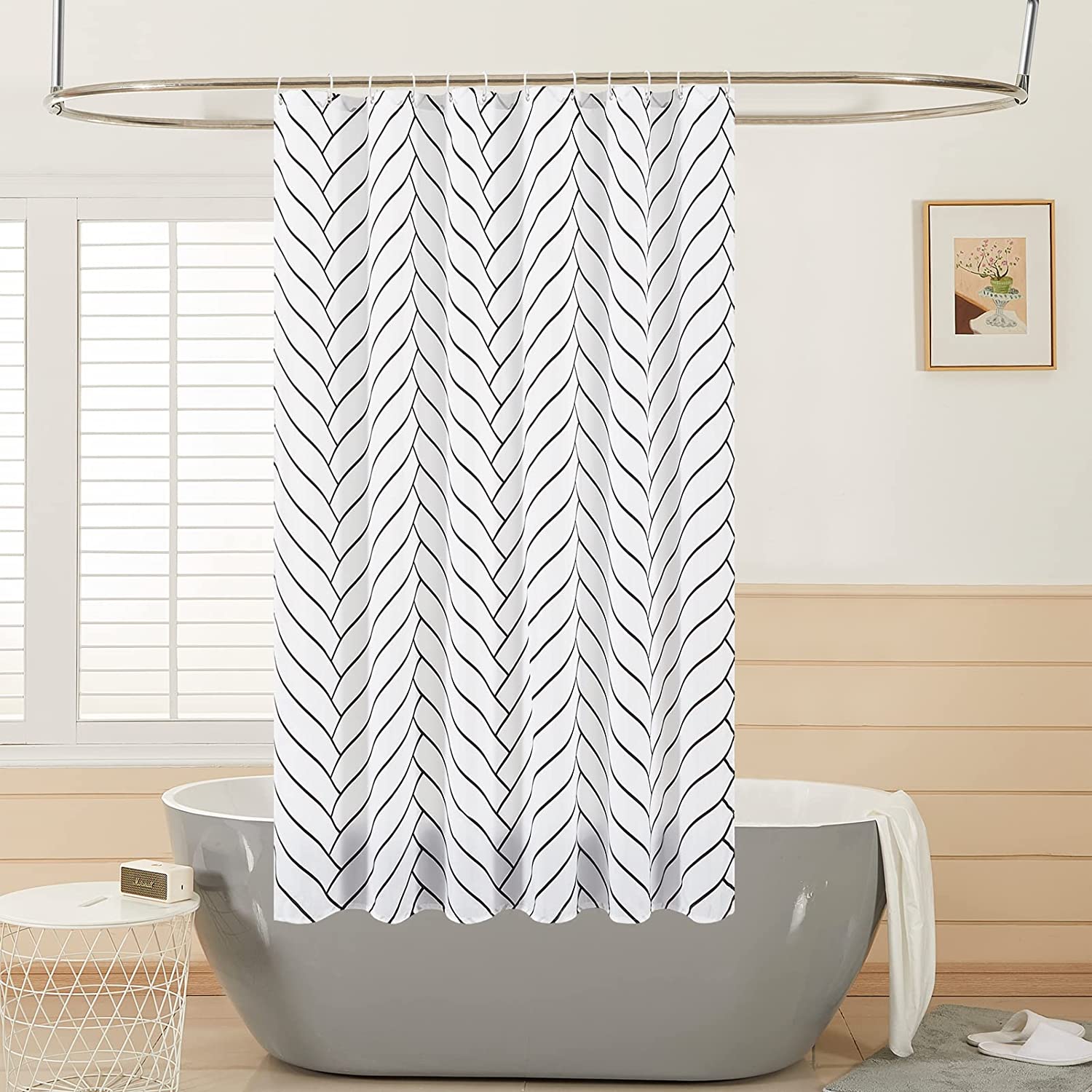Shower Curtain Striped Style Bathroom Curtains with Metal Grommets
