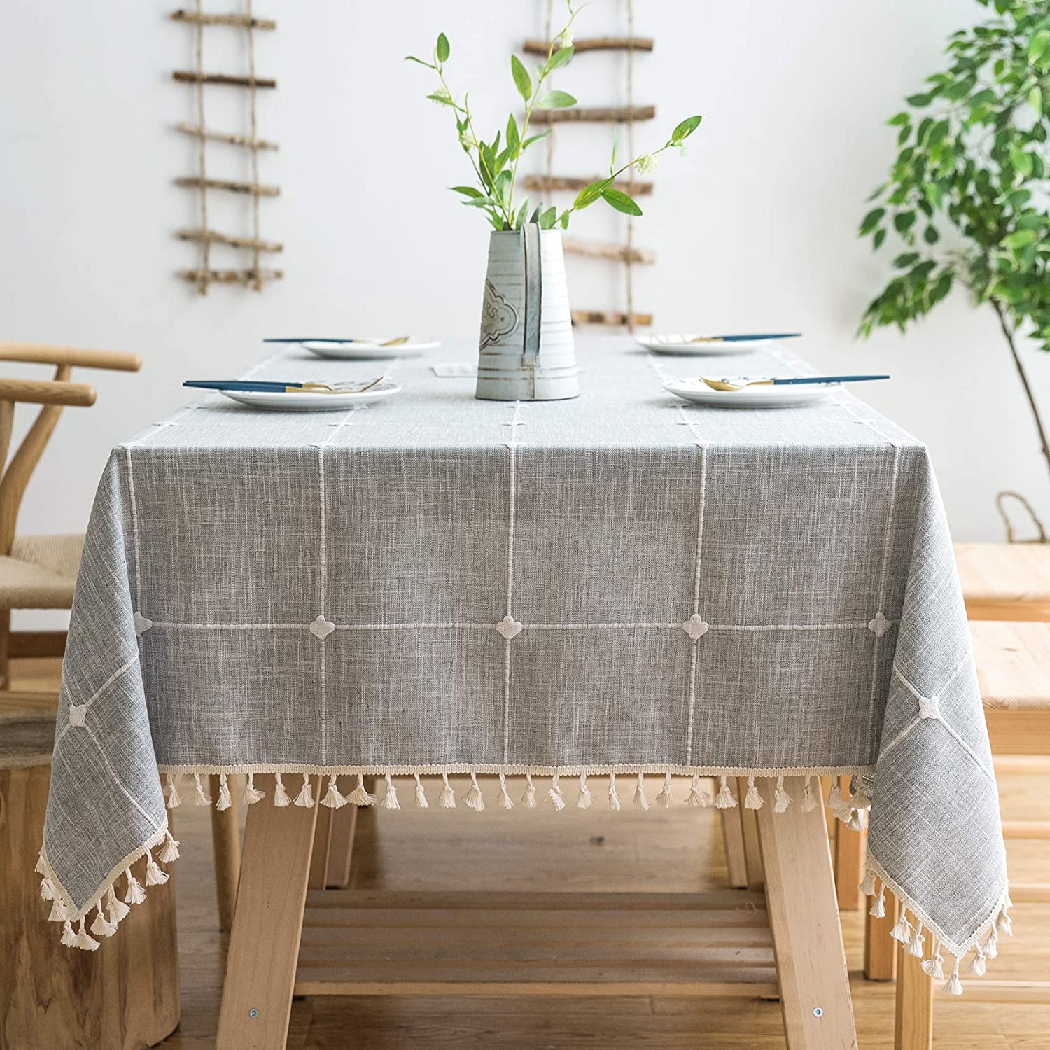 Rustic Lattice Tablecloth Cotton Linen Rectangle Table Cloths