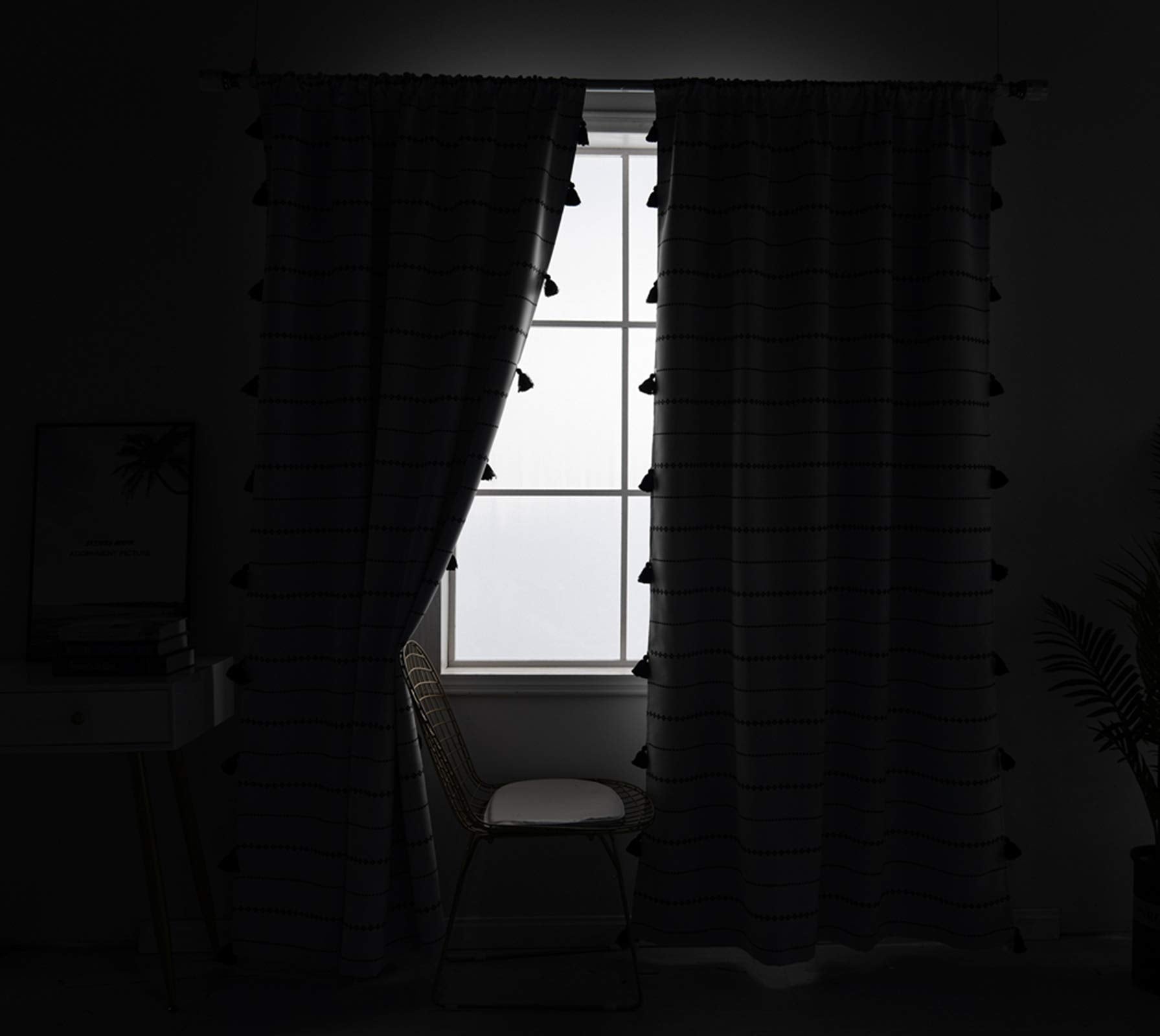 Boho Tassels Room Darkening Ivory Striped Window valance for Kitchen Bathroom Living Room
