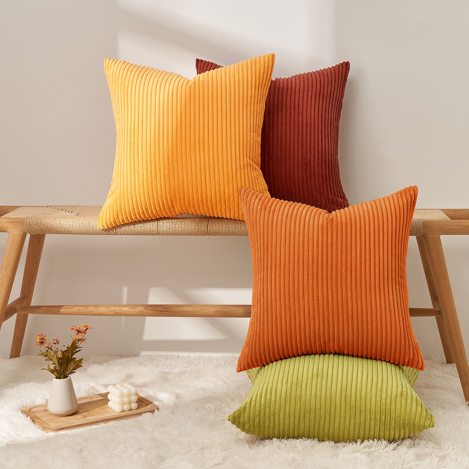 Corduroy Striped Corduroy Square Modern Gradient Decorative Cushion Cover Set of 4