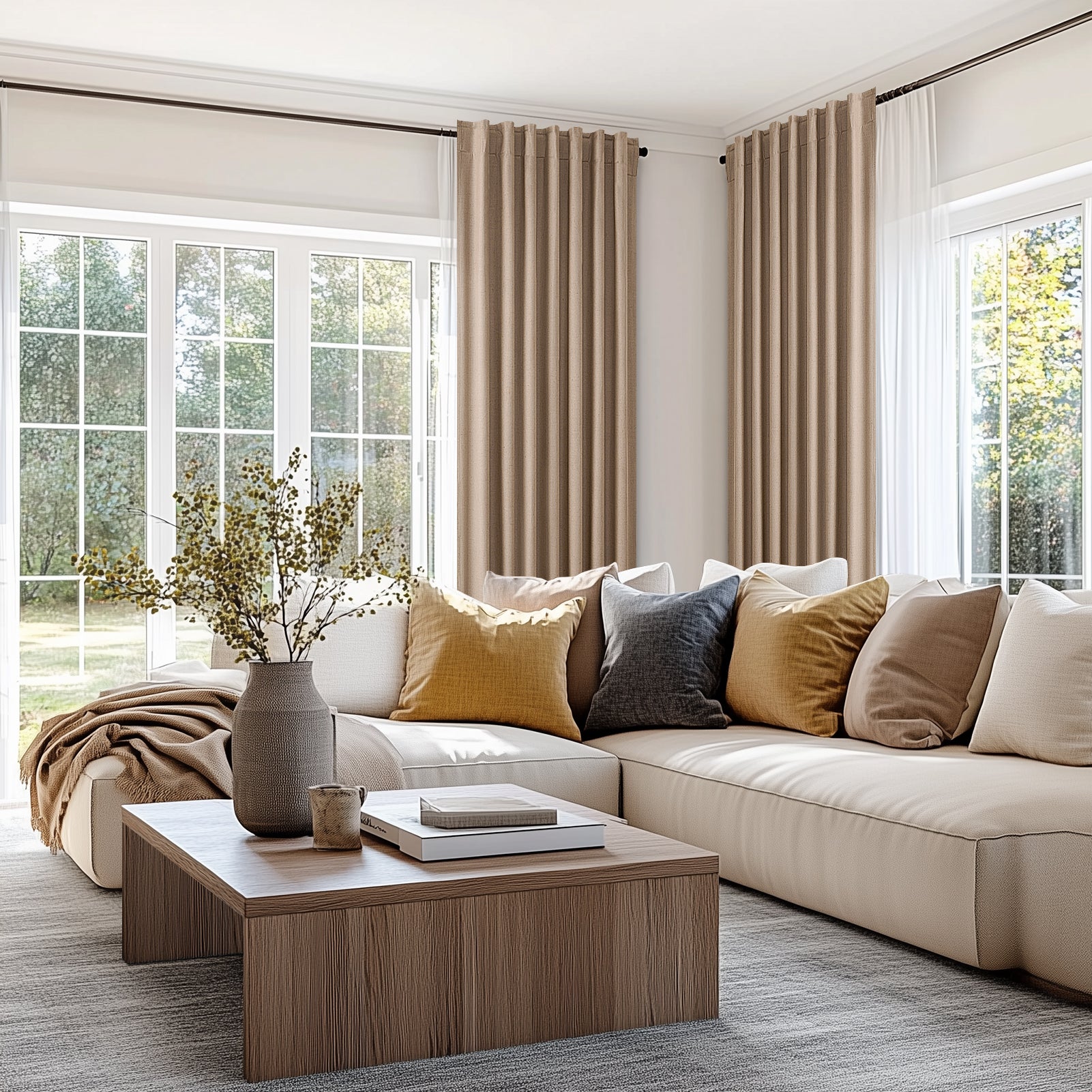 Topfinel 100% Blackout Thermal Insulated Linen Drapes,Back Tab Hooks Drapes Set of 2 With Hooks