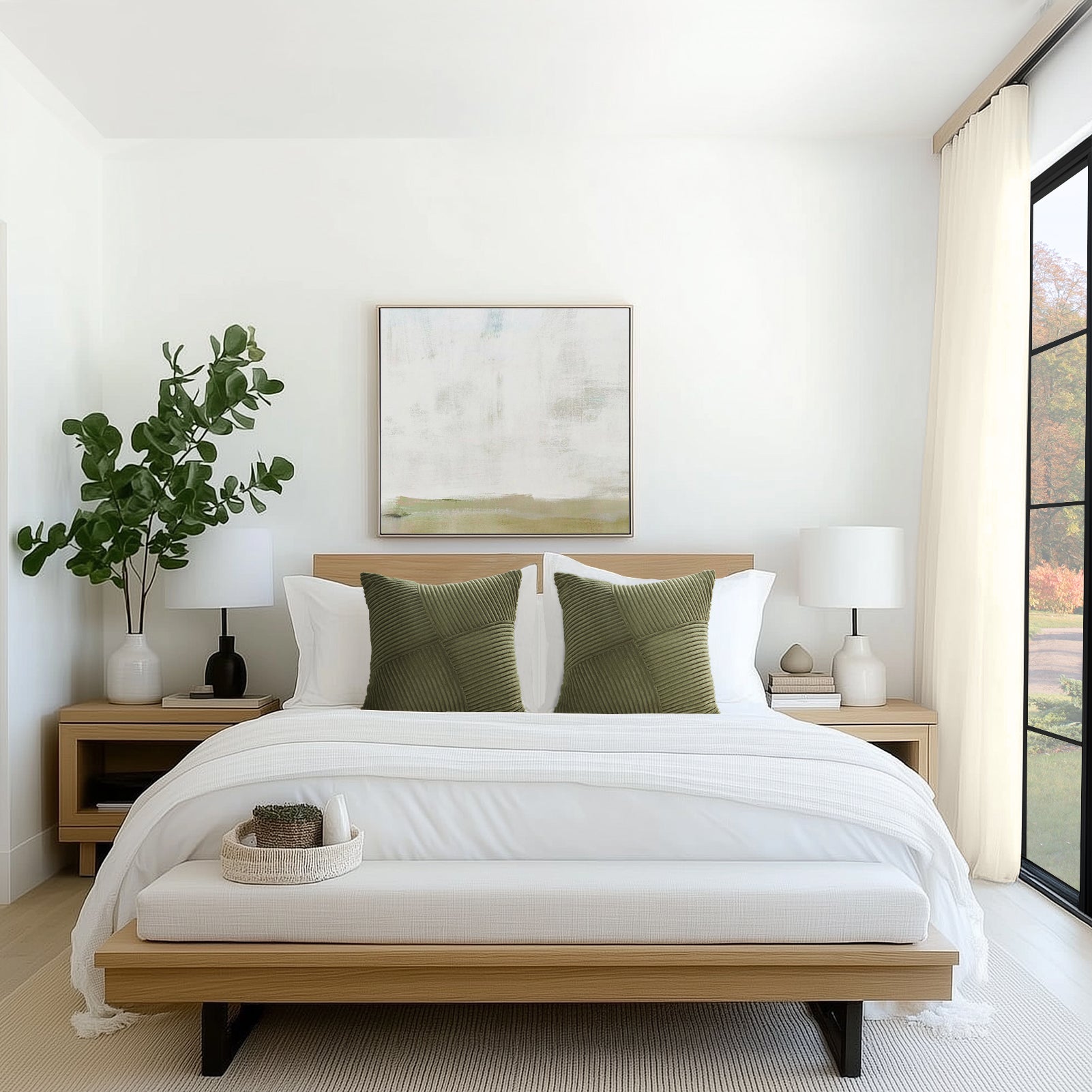 Soft Corduroy Couch Decorative Pillow Covers Windmill Textured Striped Cushion Cover,Set of 2