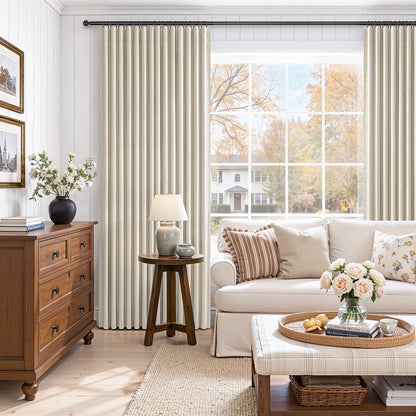 100% Blackout Linen Curtains for Living Room 90 Inch long Cream Beige