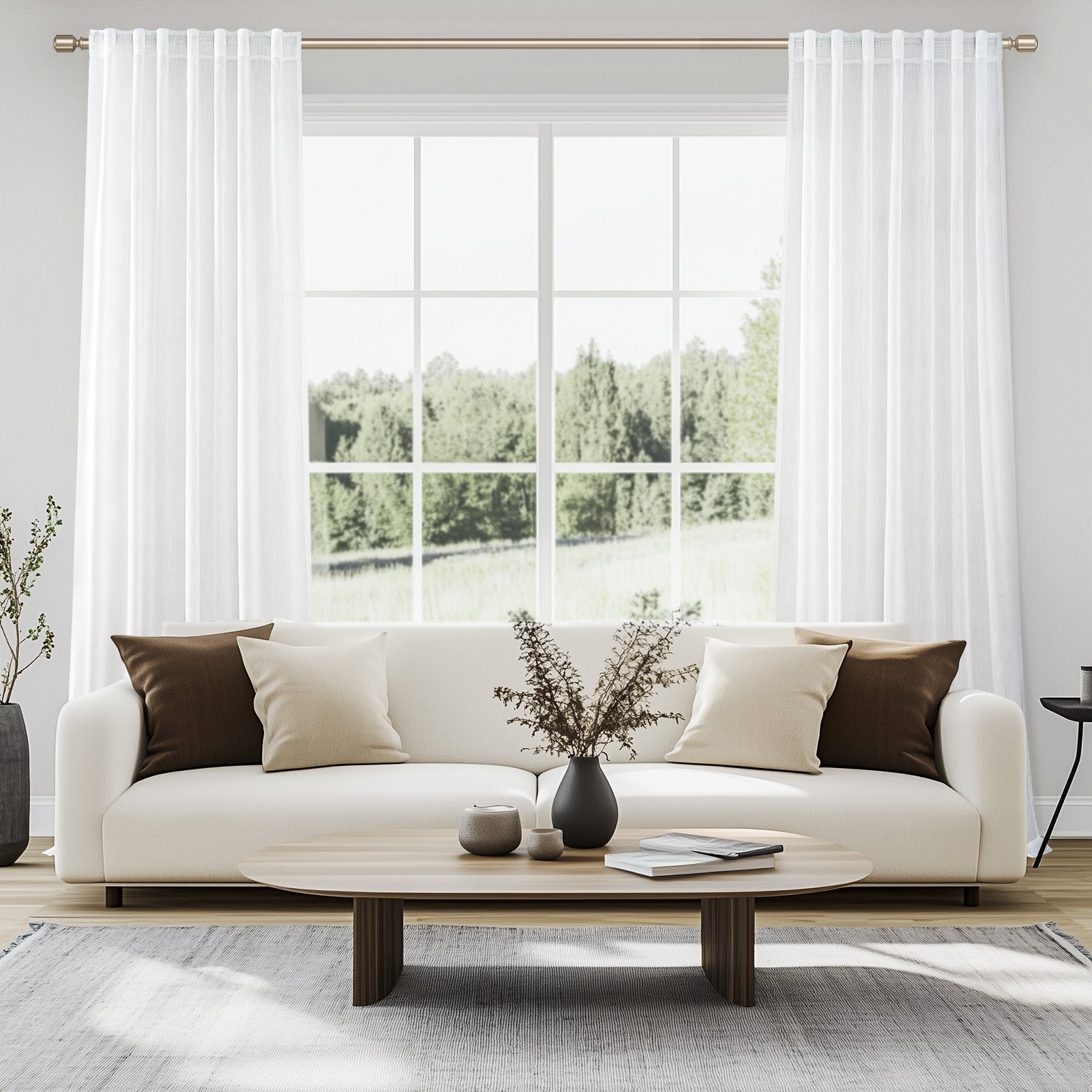 Topfinel Linen Curtain Rod Pocket Back Tab,Linen Semi Sheer Curtains for Bedroom 2 Panels