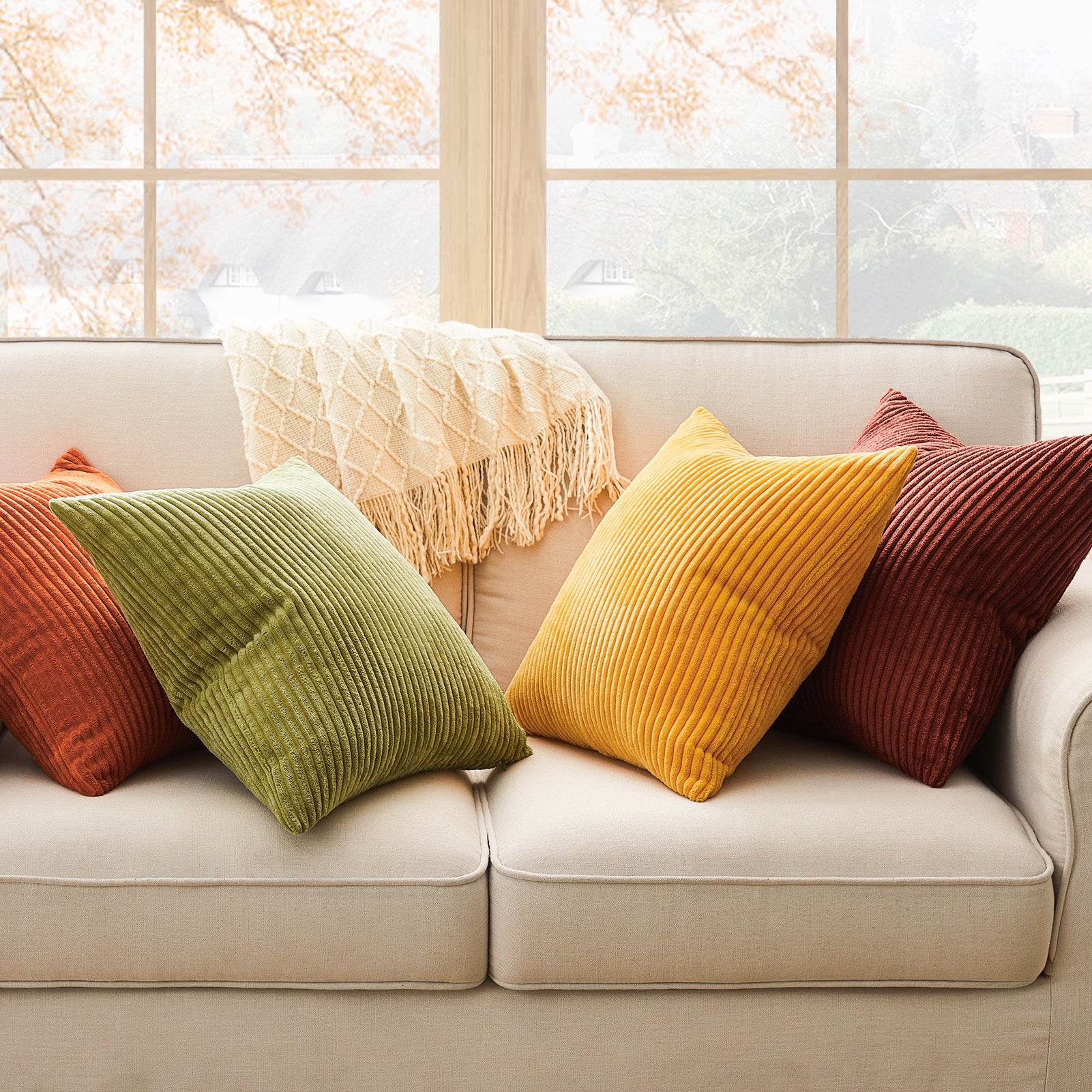Corduroy Striped Corduroy Square Modern Gradient Decorative Cushion Cover Set of 4