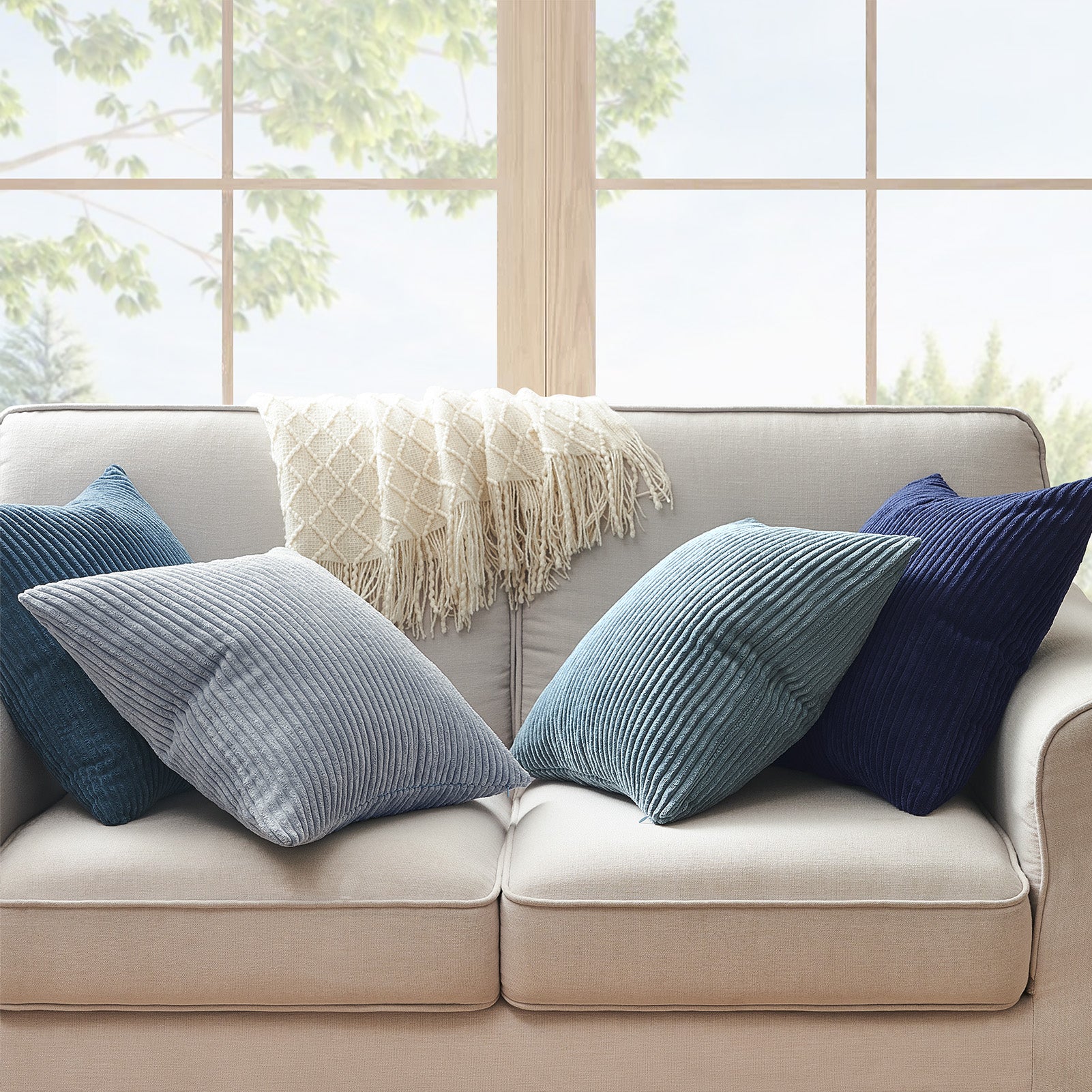 Corduroy Striped Corduroy Square Modern Gradient Decorative Cushion Cover Set of 4