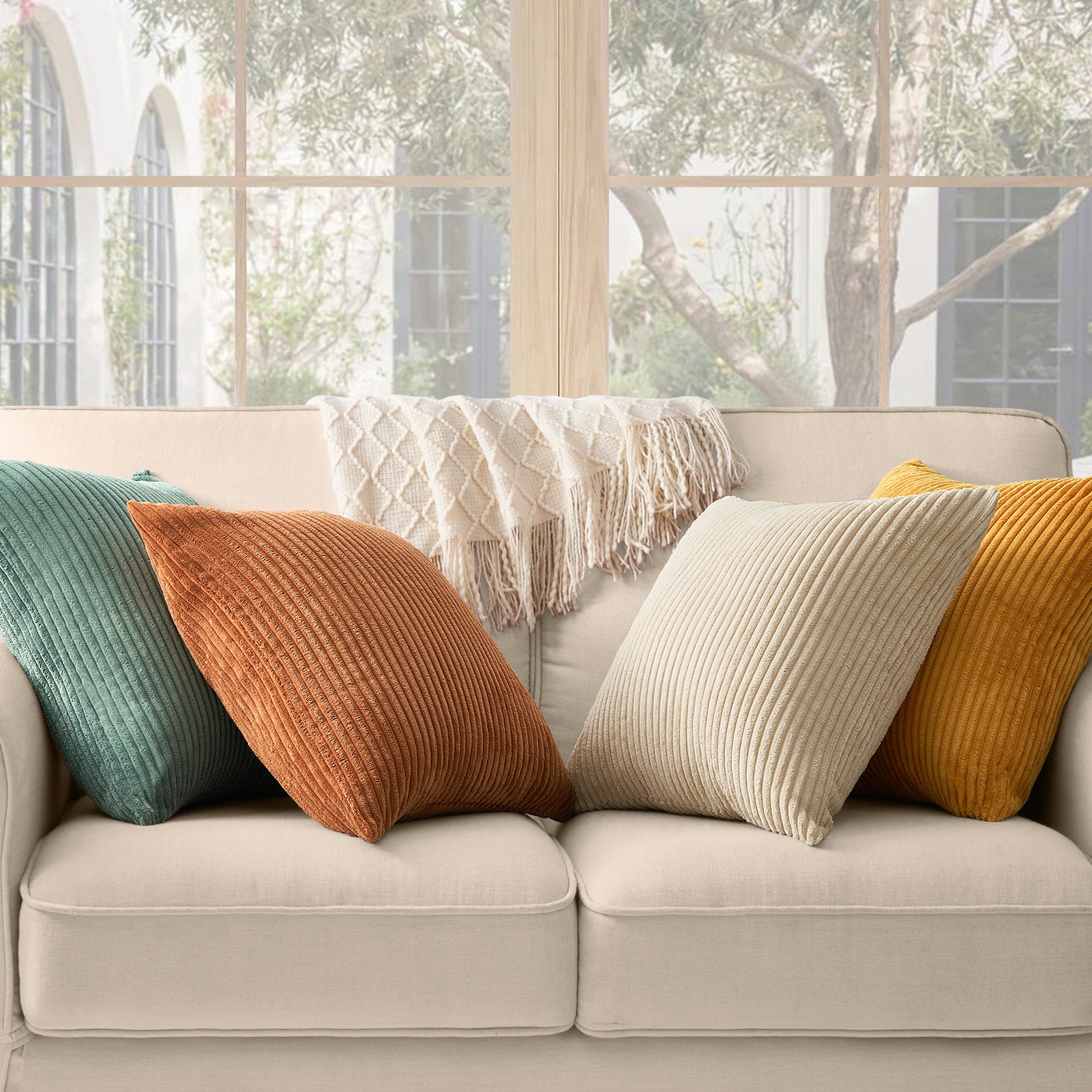 Corduroy Striped Corduroy Square Modern Gradient Decorative Cushion Cover Set of 4