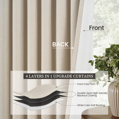 100% Blackout Linen Curtains for Living Room 90 Inch long Cream Beige