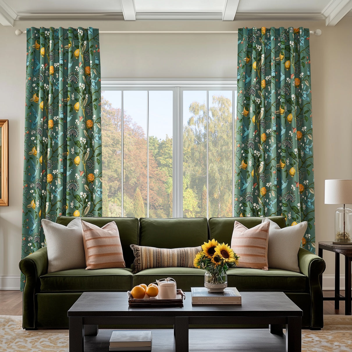 Topfinel Hummingbird Patterned Room Darkening Curtain,Rod Pocket Back Tab Floral Drapes,Set of 2