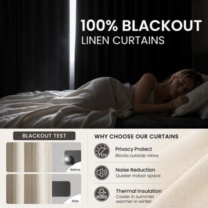 100% Blackout Linen Curtains for Living Room 90 Inch long Cream Beige