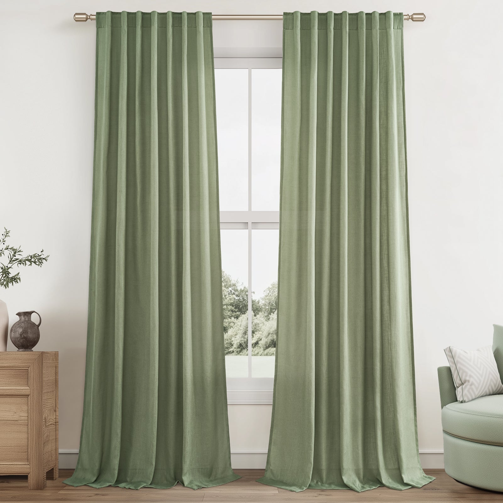 Topfinel Linen Curtain Rod Pocket Back Tab,Linen Semi Sheer Curtains for Bedroom 2 Panels