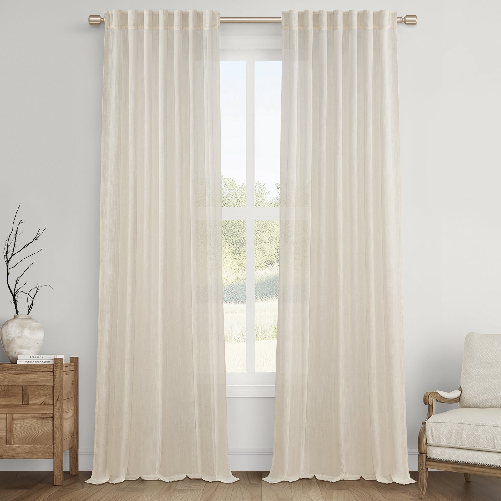 Topfinel Linen Curtain Rod Pocket Back Tab,Linen Semi Sheer Curtains for Bedroom 2 Panels