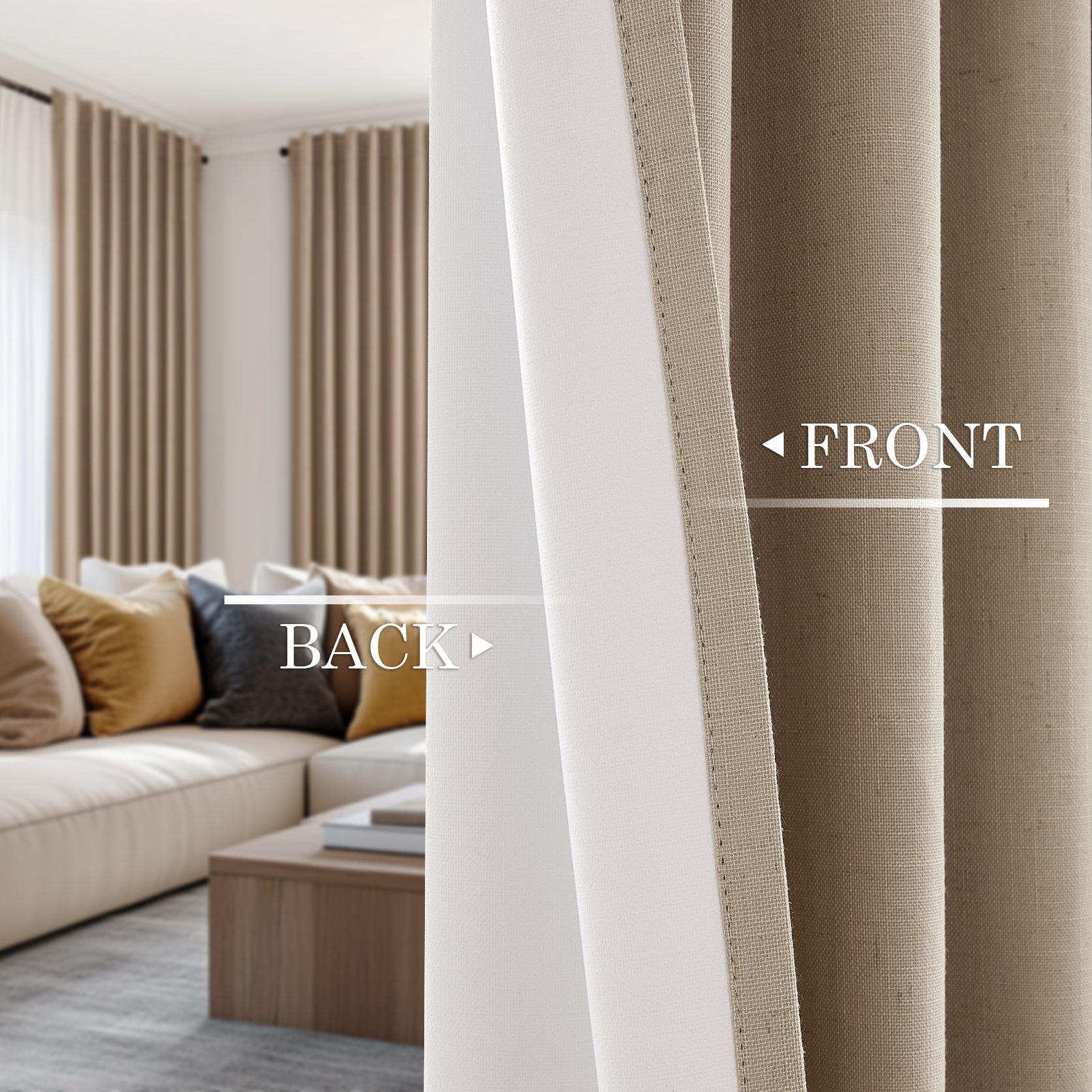 Topfinel 100% Blackout Thermal Insulated Linen Drapes,Back Tab Hooks Drapes Set of 2 With Hooks