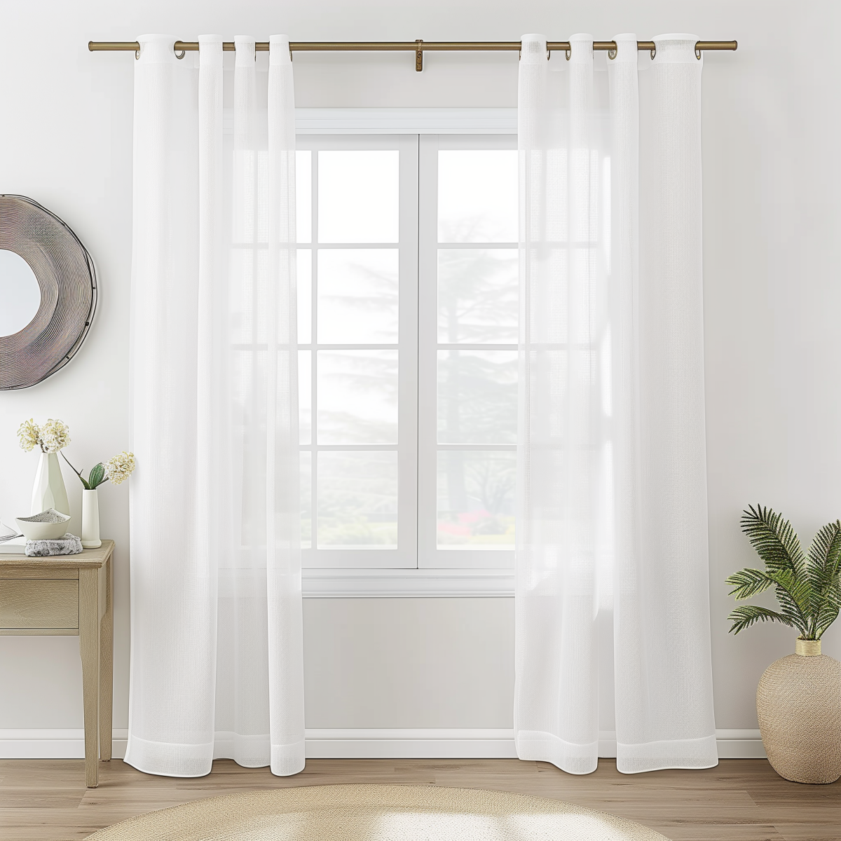 Topfinel Solid Color Grommet Sheer Curtain 2 Panels