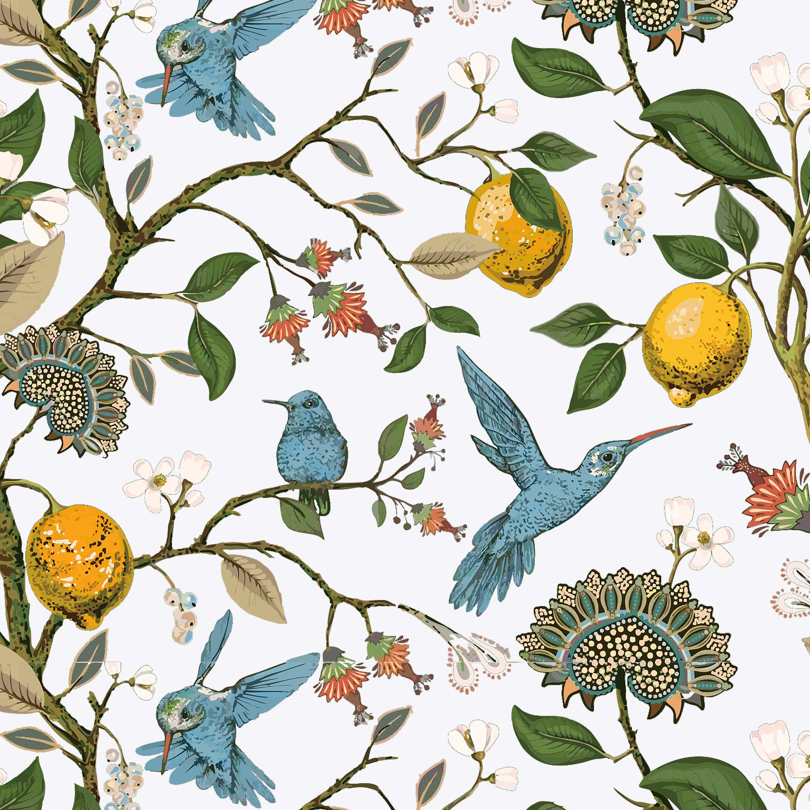 Topfinel Hummingbird Patterned Room Darkening Curtain,Rod Pocket Back Tab Floral Drapes,Set of 2