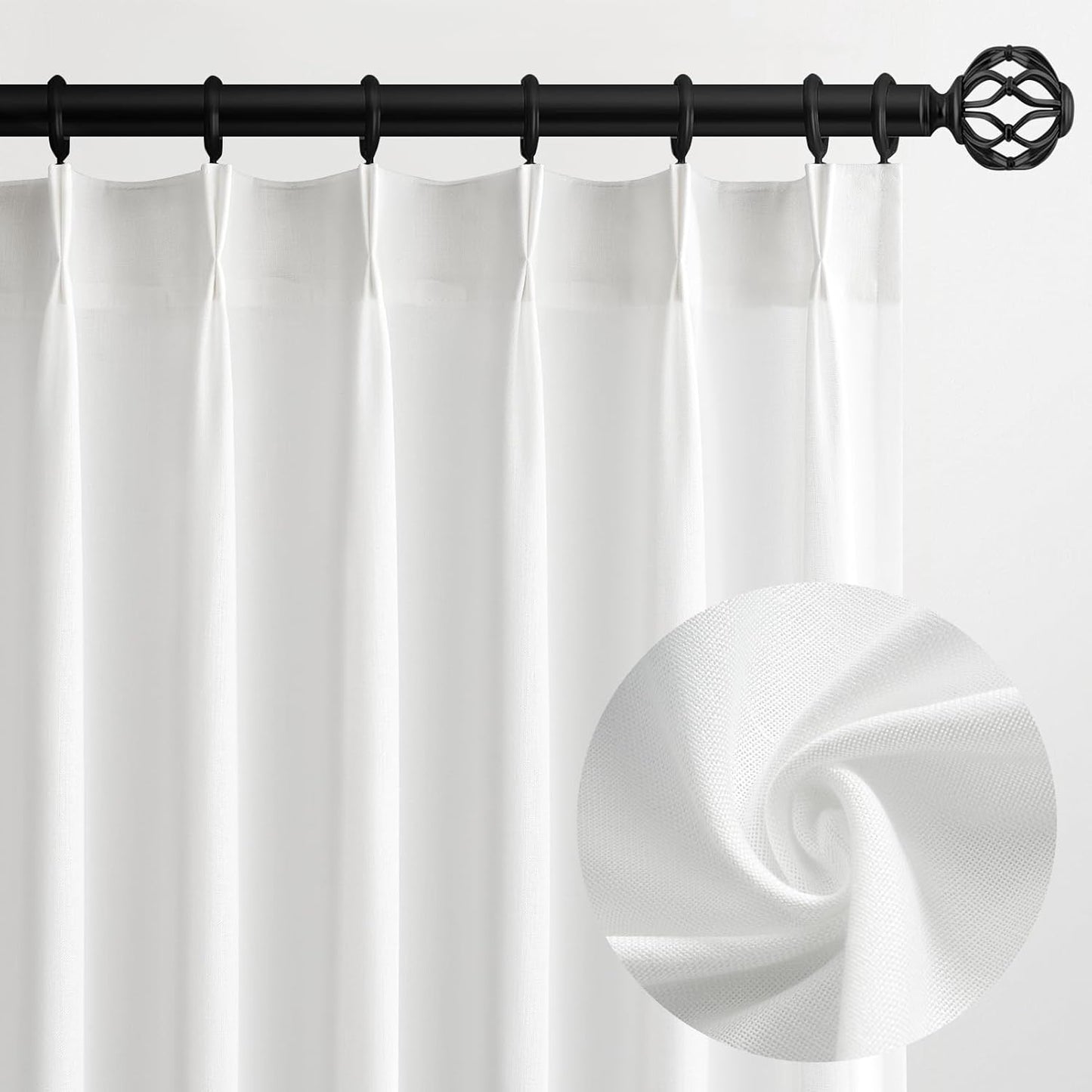 Wide Natural Linen Light Filtering Pinch Pleat Curtain, 1 Panel