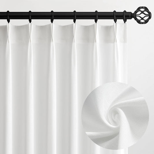 Wide Natural Linen Light Filtering Pinch Pleat Curtain, 1 Panel