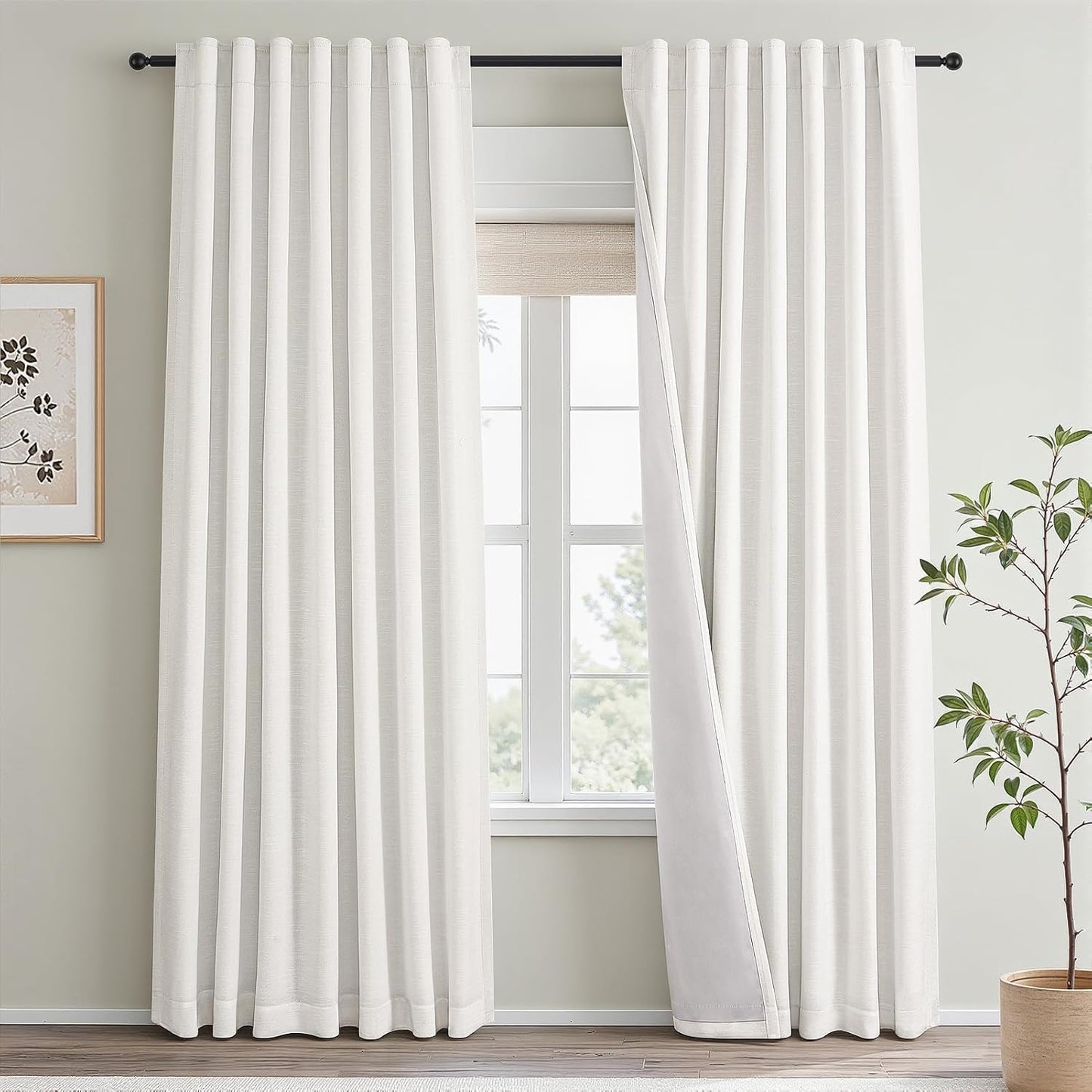 Natural Linen-Textured Blackout Curtains, 2 Panels