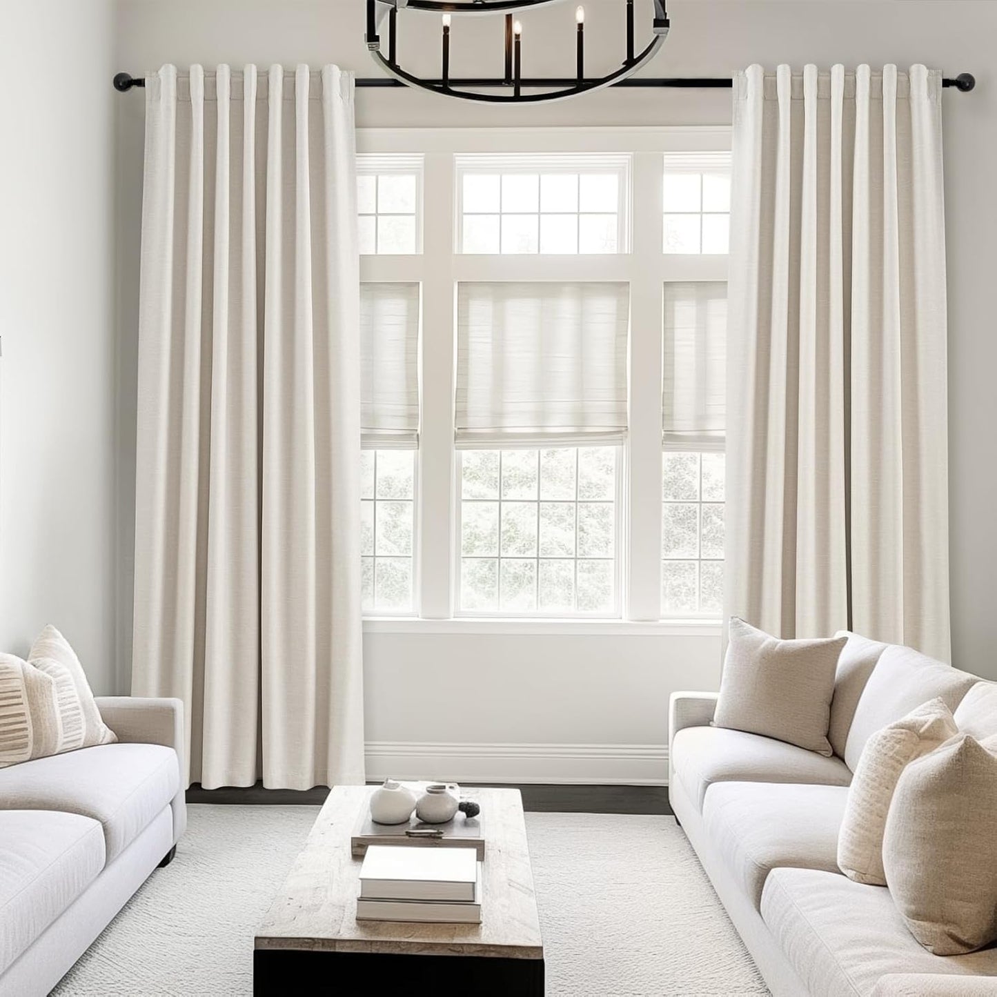 Extra Wide Neutral Linen Blend Blackout Curtains