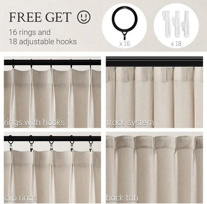 Natural Linen Light Filtering Pinch Pleat Curtain, 2 Panels
