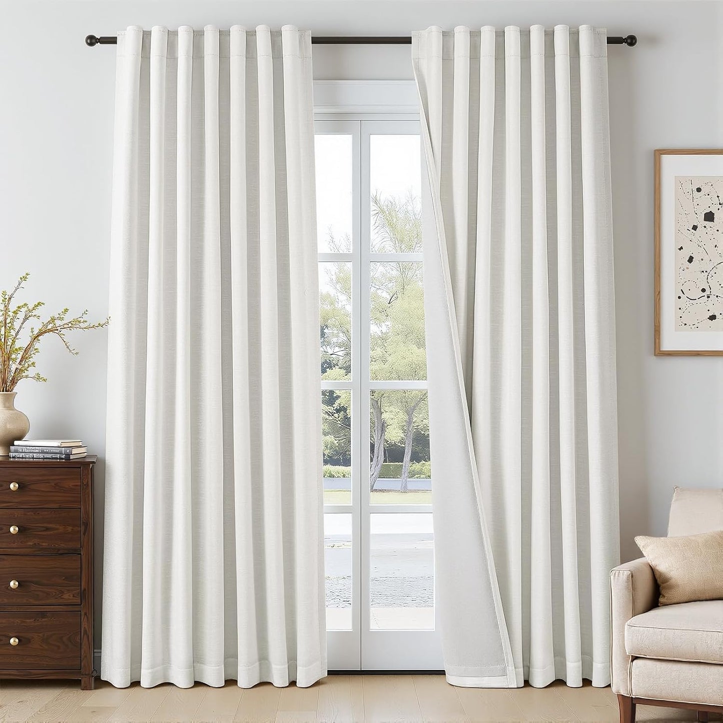 Natural Linen-Textured Blackout Curtains, 2 Panels