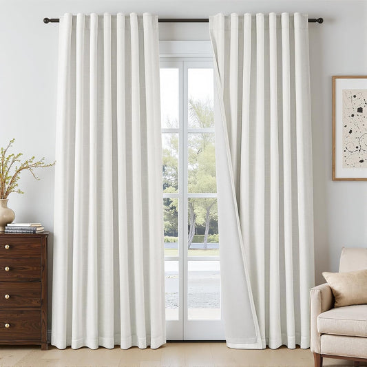 Natural Linen-Textured Blackout Curtains, 2 Panels