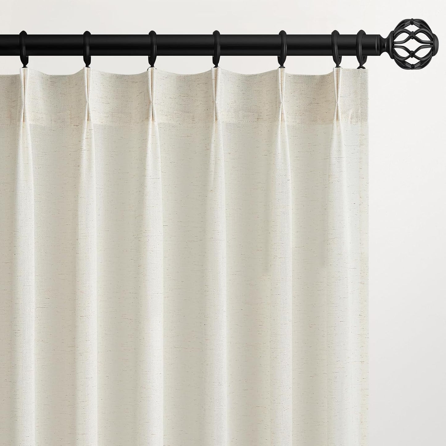 Wide Natural Linen Light Filtering Pinch Pleat Curtain, 1 Panel