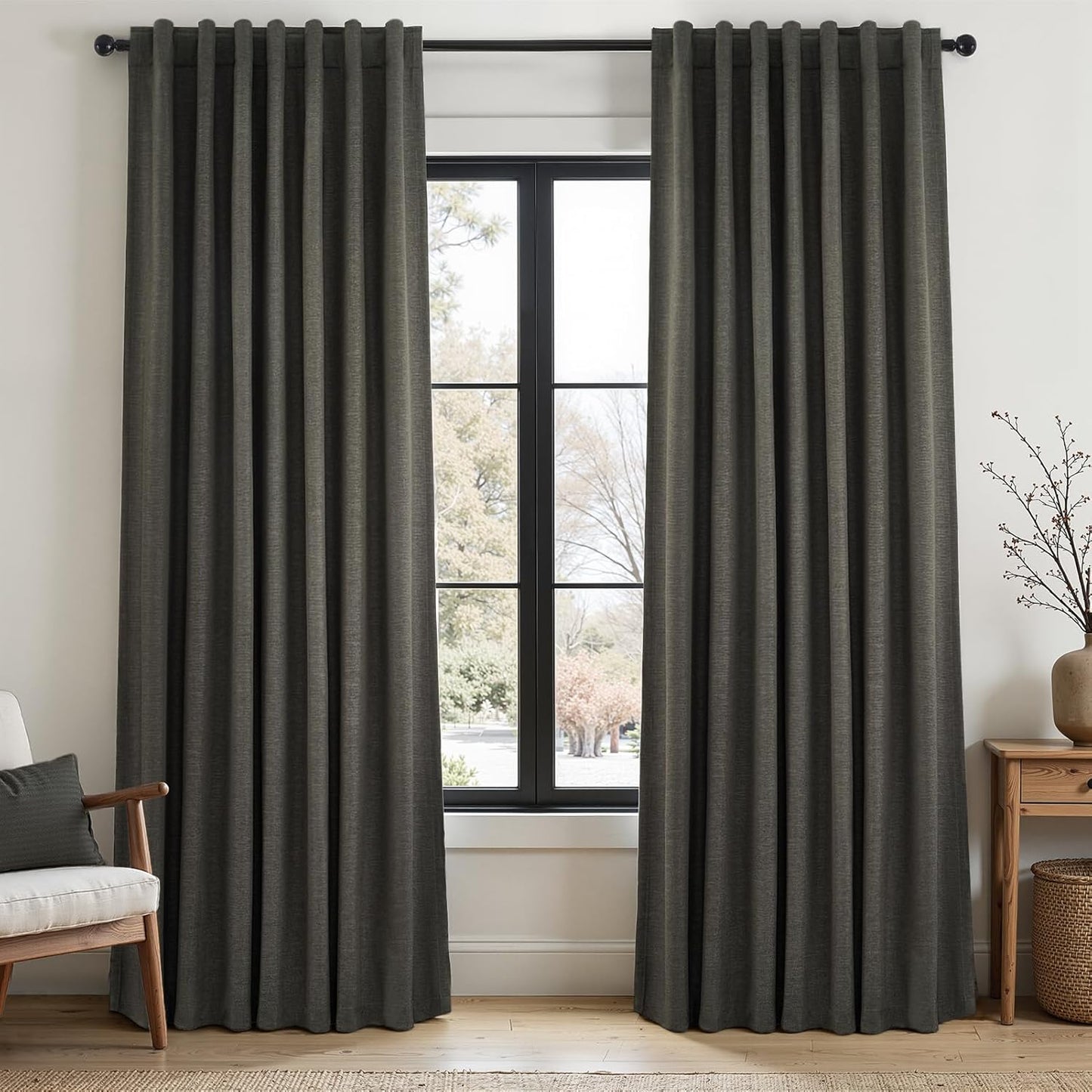 Neutral Linen Blend Blackout Curtains, 2 Panels