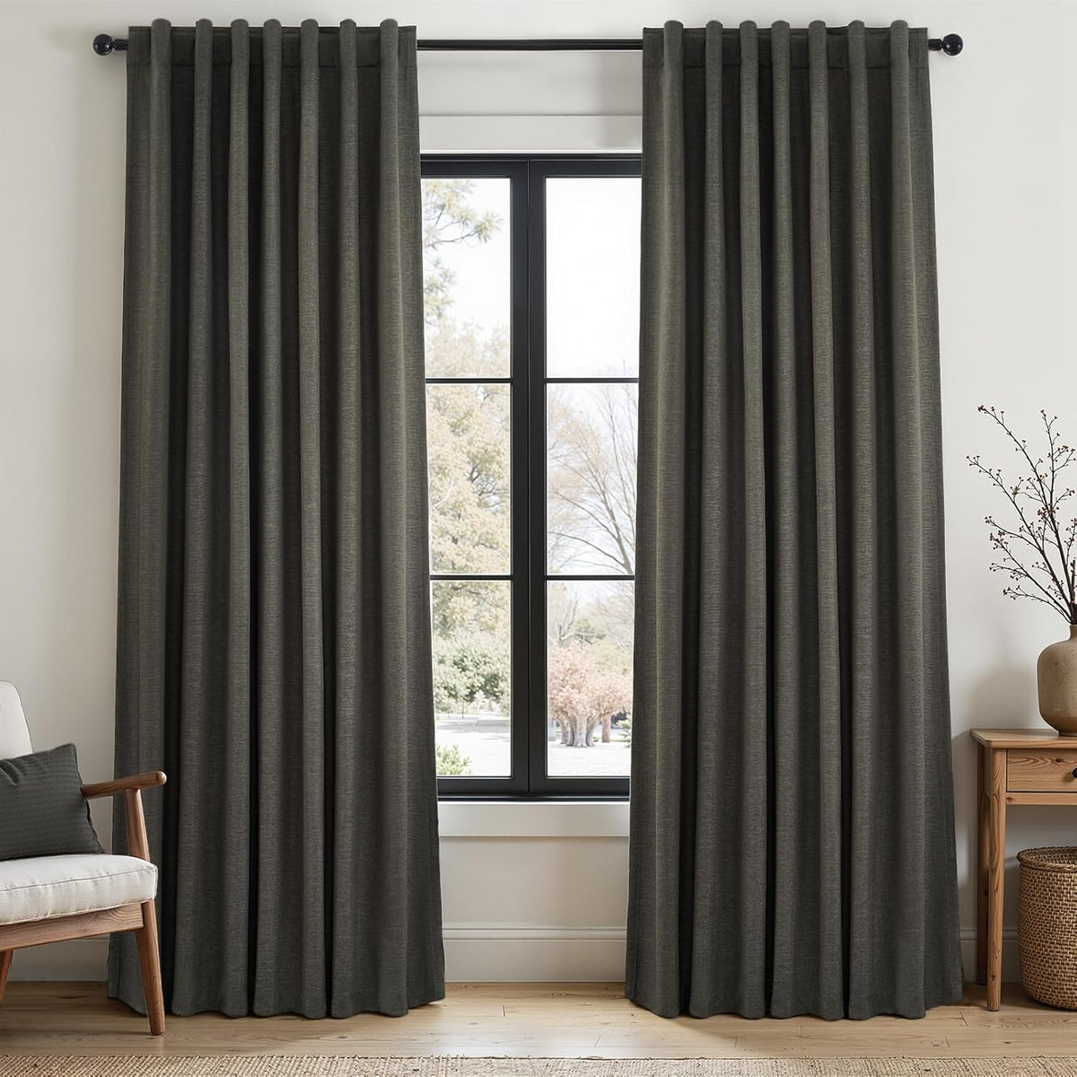 Neutral Linen Blend Blackout Curtains, 2 Panels