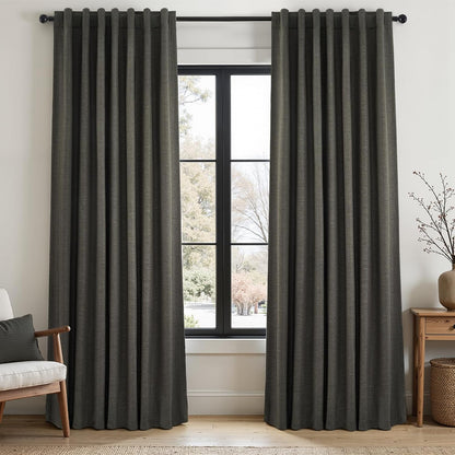 Neutral Linen Blend Blackout Curtains, 2 Panels