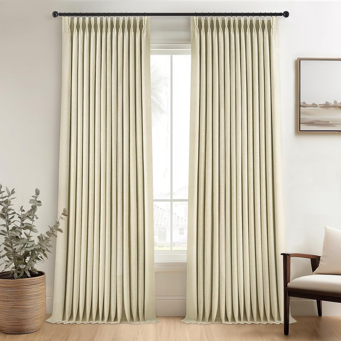 Natural Textured Linen Blend Blackout Curtains, 2 Panels