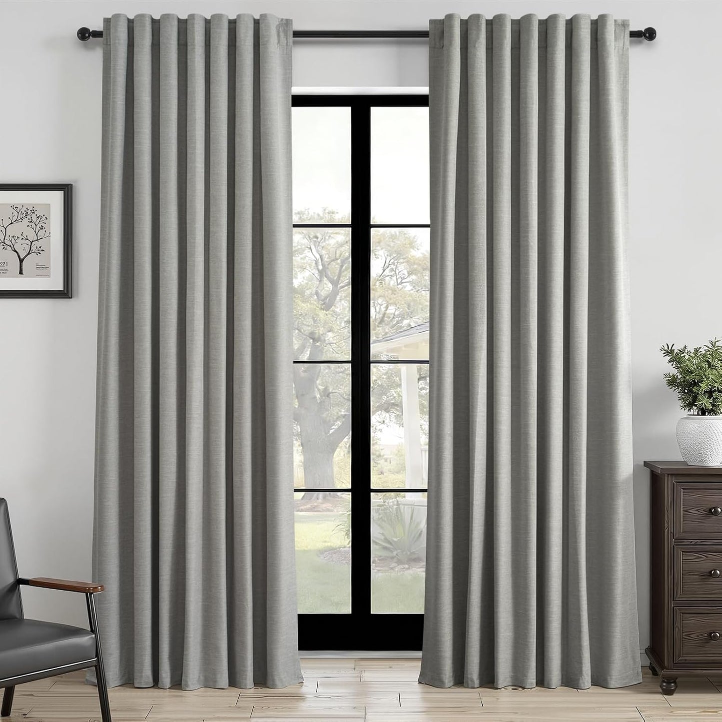 Neutral Linen Blend Blackout Curtains, 2 Panels