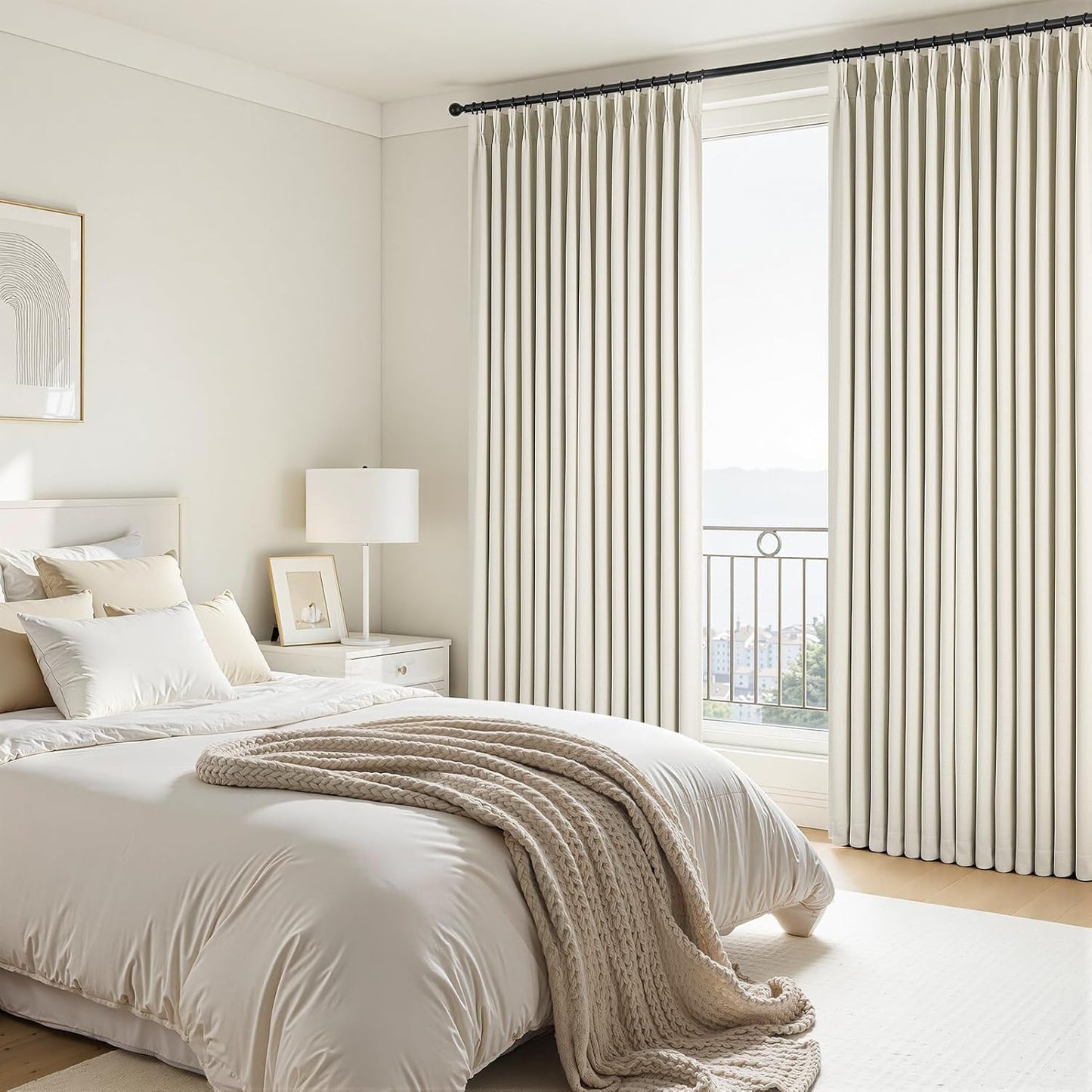 Neutral Linen-Textured Pinch Pleat Blackout Curtains, 2 Panels