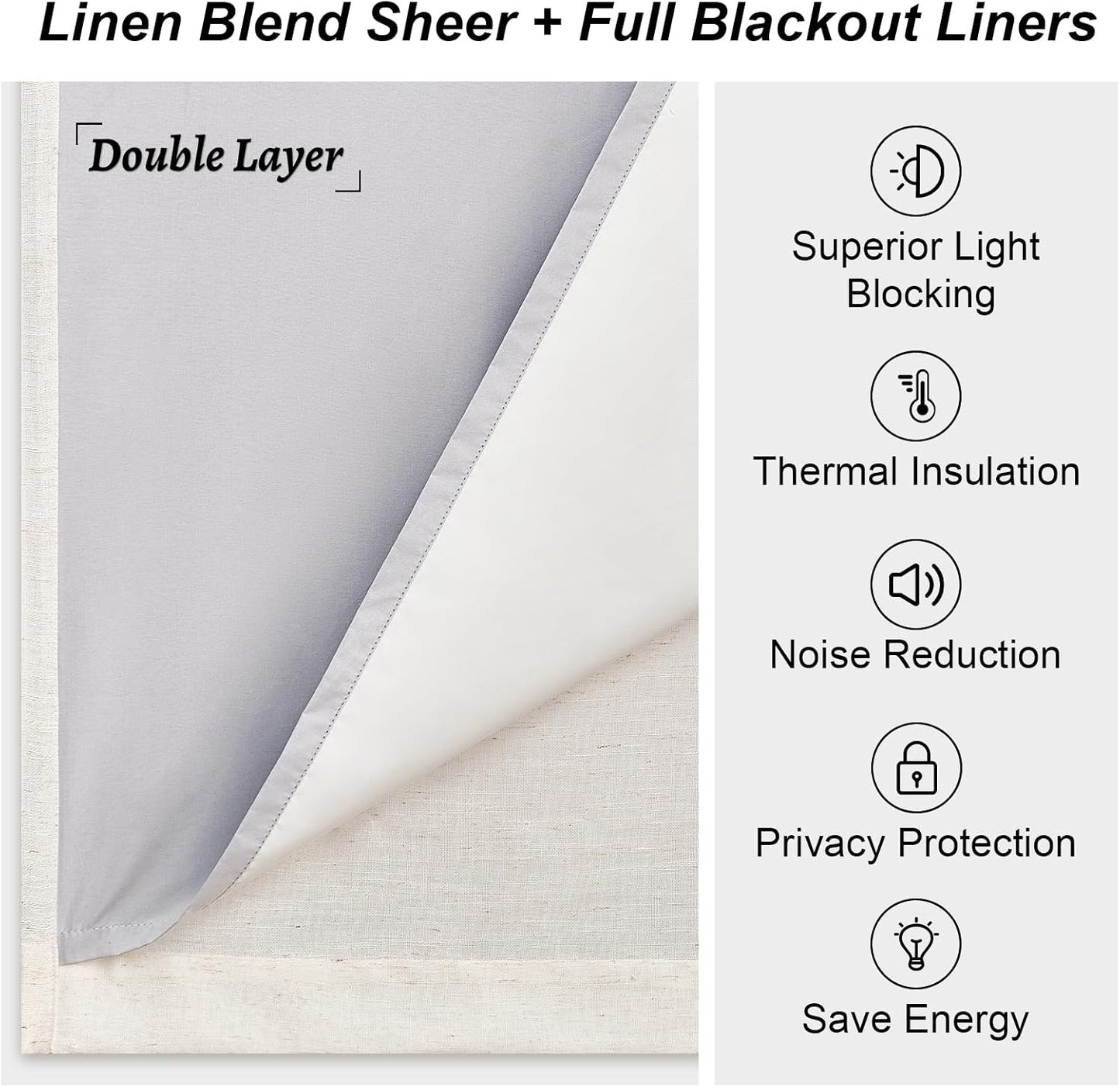 Natural Textured Linen Blend Blackout Curtains, 2 Panels