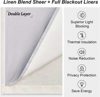 Natural Textured Linen Blend Blackout Curtains, 2 Panels
