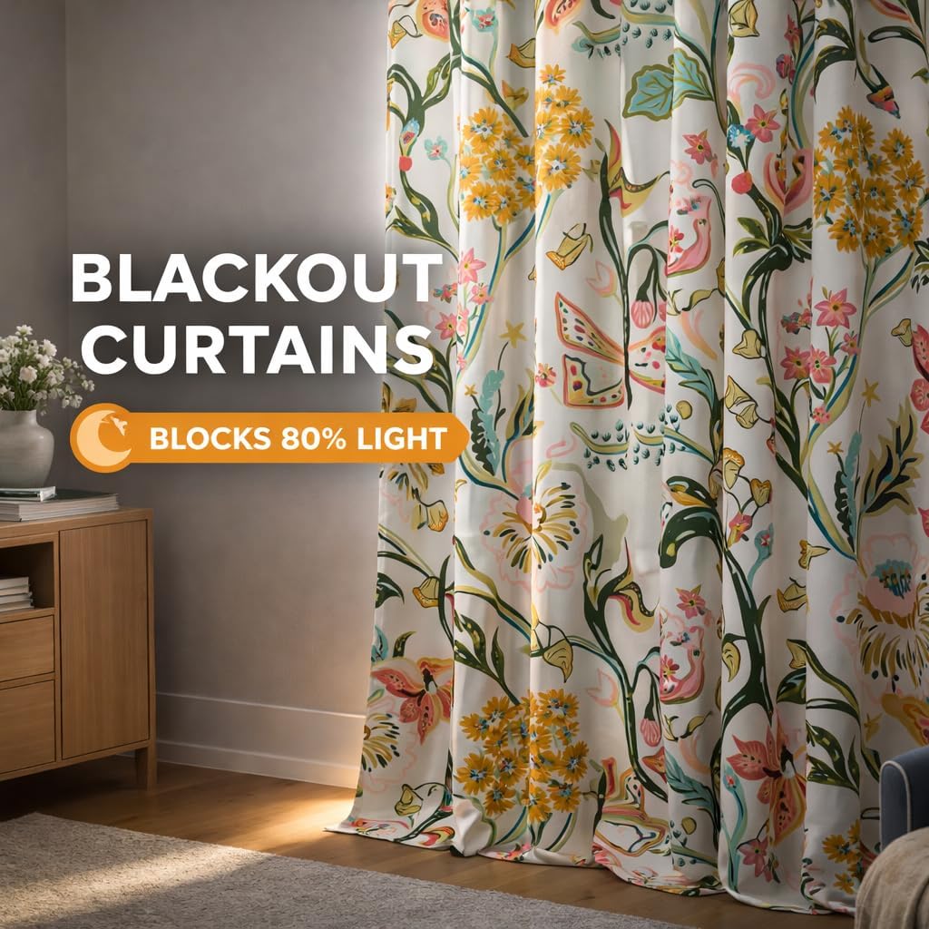 Butterfly Garden Botanical Curtains, 2 Panels