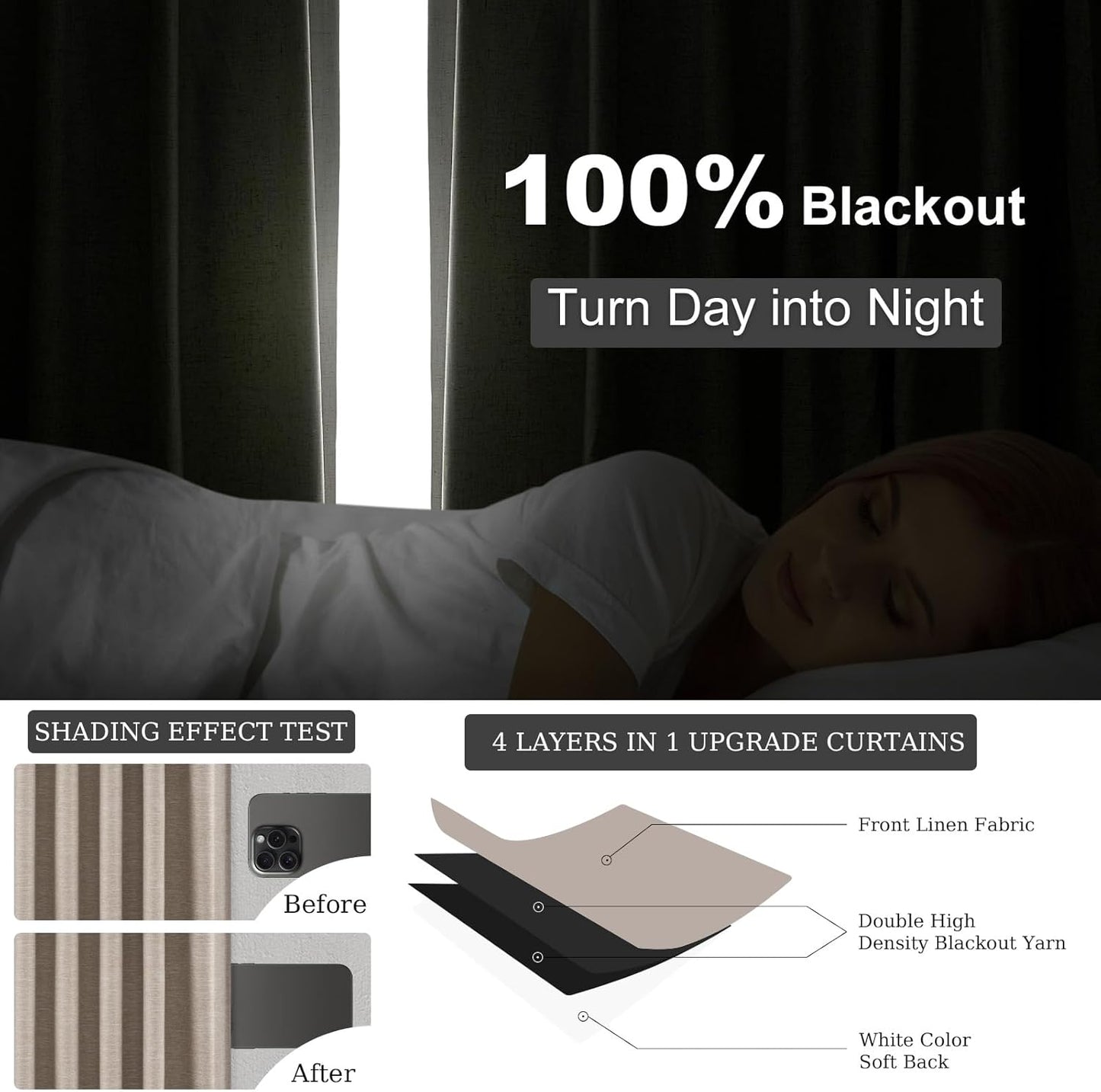 Neutral Linen Blend Blackout Curtains, 2 Panels