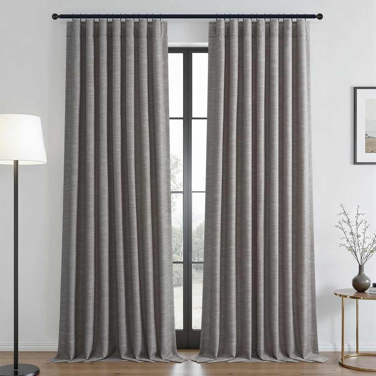 Natural Linen-Textured Blackout Curtains, 2 Panels