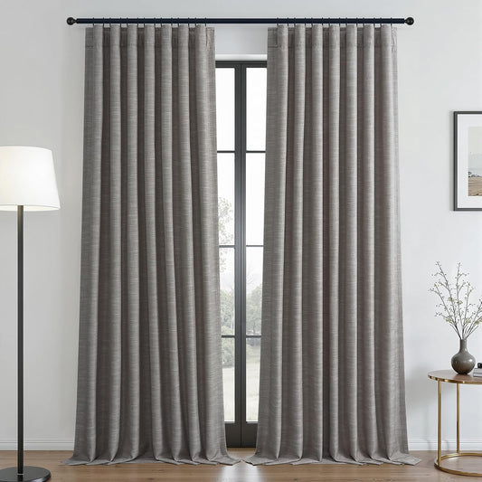 Natural Linen-Textured Blackout Curtains, 2 Panels