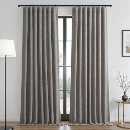 Wide Natural Linen-Textured Blackout Curtains, 1 Panel
