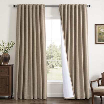 Natural Linen-Textured Blackout Curtains, 2 Panels