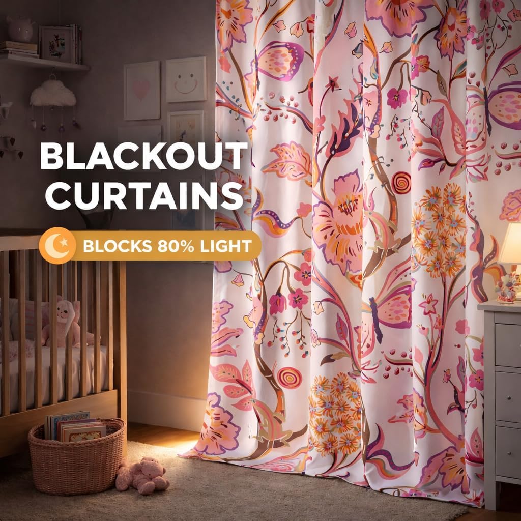 Butterfly Garden Botanical Curtains, 2 Panels
