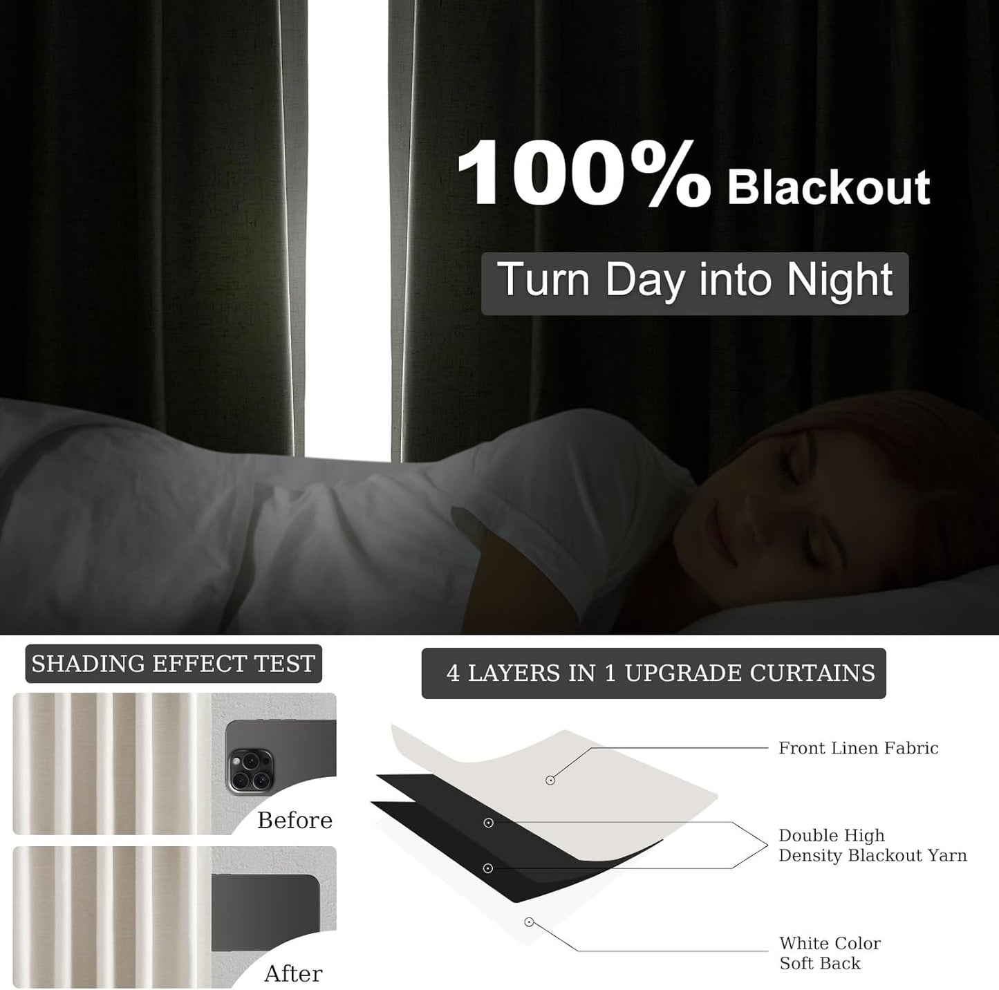 Extra Wide Neutral Linen Blend Blackout Curtains